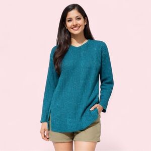 Diane Von Furstenberg Teal Metallic Cable Knit Sweater XL 1X DVF